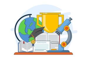 Education concept, object symbolizing knowledge. Flat style illustration of learning and education concept for web design, layout, banner, diagram, infographic, Flat illustration on background. vector