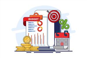 Budget calculation concept, budget business strategy, finance and accounting, economics and investment, budget calculation, profit and loss, report graph creation from data, flat illustration. vector