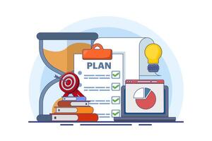 Concept of business planning, target, business workflow, time management, planning, task implementation, teamwork, meeting. Creative design for web, marketing materials, business presentations. vector