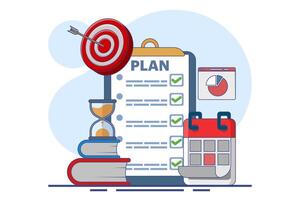 Concept of business planning, target, business workflow, time management, planning, task implementation, teamwork, meeting. Creative design for web, marketing materials, business presentations. vector