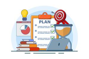Concept of business planning, target, business workflow, time management, planning, task implementation, teamwork, meeting. Creative design for web, marketing materials, business presentations. vector