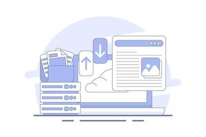 Cloud storage concept, cloud technology. data storage on cloud servers. Cloud computing concept, online database, web hosting, web data center. technology infographics. flat illustration. vector