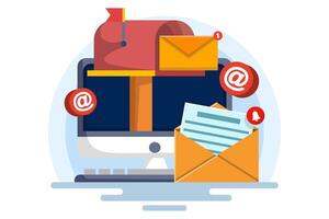Email and smartphone concept, Email marketing campaign, Work process, New email message. Letter, sheet in envelope, check mark. Sending application. Receiving news. Filled document. vector