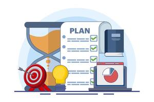 Concept of business planning, target, business workflow, time management, planning, task implementation, teamwork, meeting. Creative design for web, marketing materials, business presentations. vector