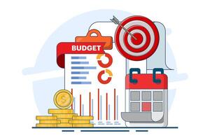 Budget calculation concept, budget business strategy, finance and accounting, economics and investment, budget calculation, profit and loss, report graph creation from data, flat illustration. vector