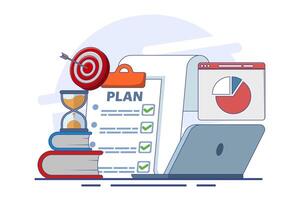 Concept of business planning, target, business workflow, time management, planning, task implementation, teamwork, meeting. Creative design for web, marketing materials, business presentations. vector