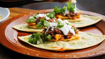Open-Faced Tacos with Beef and Sour Cream. video