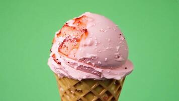 Strawberry Ice Cream Cone with Toppings green screen background. video