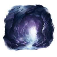 An ethereal cave with a glowing entrance and a river leading into the unknown depths png