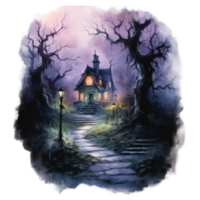A Mystical Cottage Nestled in a Foggy Forest png