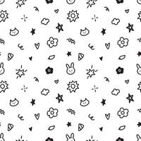 Doodle hand drawn seamless pattern background for wrapping and wallpaper. Element of star, cat, cloud, sun etc vector