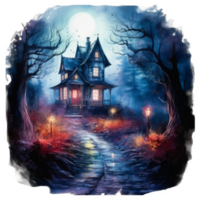 A Haunted House Illuminated by Moonlight and Lanterns png