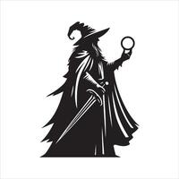 a wizard holding a magnifying glass in his hand vector