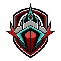 a red and blue shield with a sword on it vector