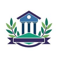 a logo for a school building with a green ribbon vector