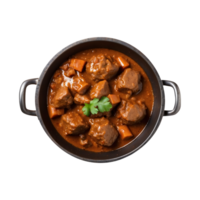 Hearty Mutton Curry on an Iron Pan Isolated on a Transparent Background. Mutton Curry Isolated on a Transparent Background png