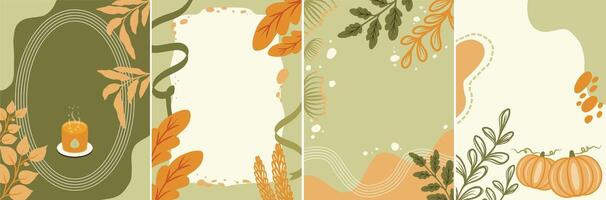 Set Of Abstract Decorative Background Thanksgiving Greeting Card and Invitation with green orange color pastel vector