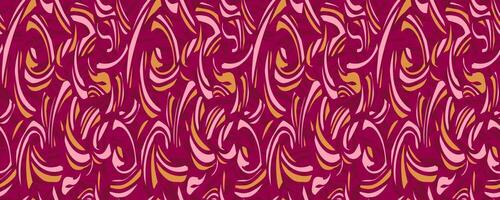 Colorful seamless pattern with abstract organic shapes on a burgundy background. hand drawn curved shape and wavy lines. Contemporary print. Plain geometric ornament vector