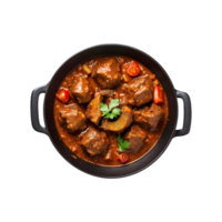 Tasty Mutton Curry on an Iron Pan Isolated on a Transparent Background. Mutton Curry Isolated on a Transparent Background png