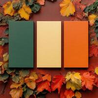 Vibrant autumn leaves showcase a stunning array of colors in a tranquil setting during the fall season photo