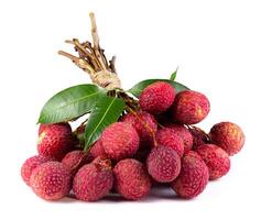 Fresh lychee or litchi is tropical fruit isolated on white background. photo