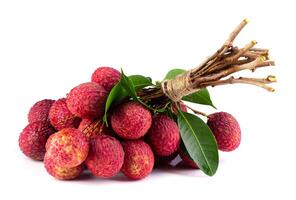 Fresh lychee or litchi is tropical fruit isolated on white background. photo