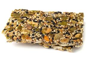 Pumpkin kernel bars isolated on white background photo
