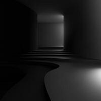 Abstract black and white image of a staircase leading to a bright light photo