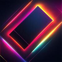 Abstract Background with Neon Lights and a Black Rectangular Frame photo