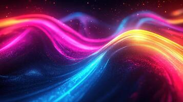 Abstract Wavy Pattern with Glowing Neon Lights and Sparkling Particles photo