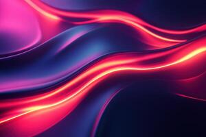 Abstract Wavy Pattern with Neon Red and Yellow Lines on Dark Blue Background photo