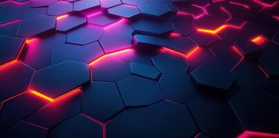Abstract Pattern of Interlocking Hexagons with Neon Lighting photo