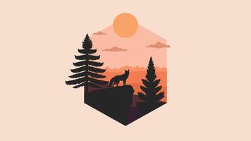 Minimalist Wilderness Landscape Background Framed in a Hexagon vector