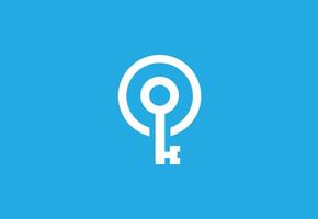 Modern Circular Key Icon on Blue - Secure Access Symbol vector