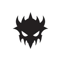 Simple, symmetrical black of a menacing monster face with sharp features and angry eyes, perfect for logos or Halloween designs. vector