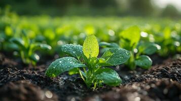 A smart irrigation system optimizes water use, visibly improving crop health in a lush agricultural field. photo