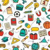 Back to school seamless pattern doodle style background. Education hand drawn objects and symbols icon. vector