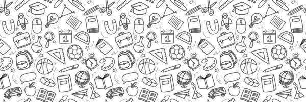 Back to school seamless pattern doodle style background. Education hand drawn objects and symbols with thin line. vector