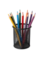 Black mesh-like container holding multiple colors on transparent background png