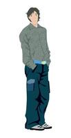 Fashion figure illustration, A men is standing with a different poses and he has wearer a beautiful and colorful outfit. vector