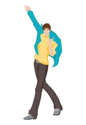 Fashion figure illustration, A smart young men is standing with a different poses and he has wearer a colorful outfit.