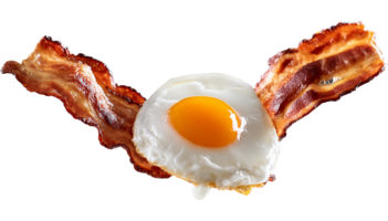 Crispy Bacon and Sunny-Side Up Egg Floating in Air png
