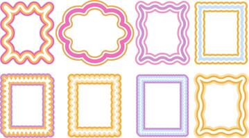 Hand drawn multicolored psychedelic retro textbox for social media. Trendy graphic template of curved frame. groovy style . illustration vector