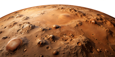 Martian landscape with craters and rocky terrain, planetary surface, Mars exploration, space science, detailed texture, transparent file png