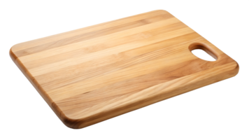 Natural wood cutting board with handle, kitchenware, smooth finish, chopping, food preparation, transparent file png
