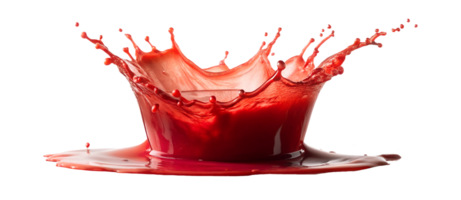 Red juice splash with vibrant liquid motion, fruit drink concept on transparent background, isolated dynamic effect, transparent file png