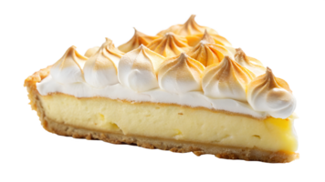 Piece of lemon meringue pie with fluffy topping, isolated, transparent file png