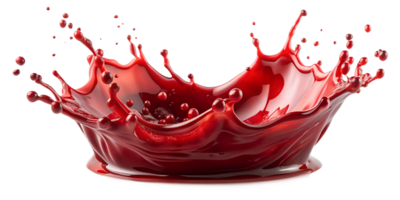 Intense red liquid splash with vivid droplets, emphasizing energy and impact, isolated, transparent file png