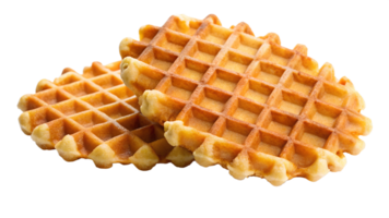 Two crispy Belgian waffles isolated on transparent file png