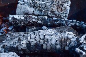 Firewood burning in the brazier, smoldering log coals photo